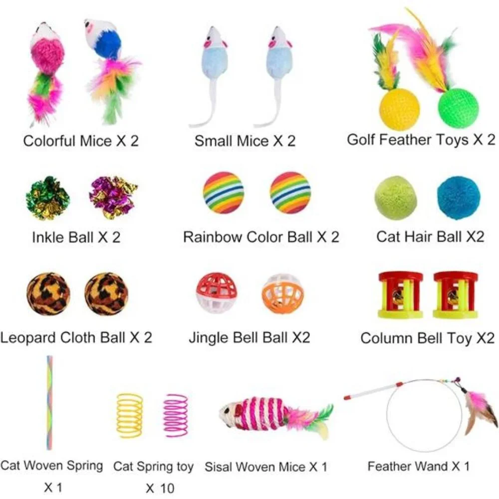 32Pcs Cat Toys Kitten Interactive Pet Toys Assortments, Foldable Rainbow